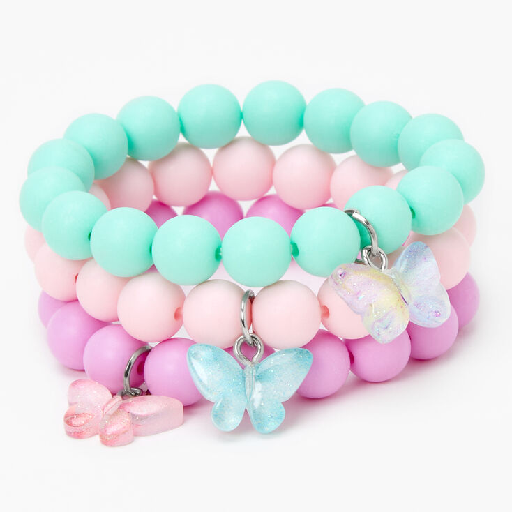 Claire&#39;s Club Butterfly Beaded Stretch Bracelets - Matte, 3 Pack,