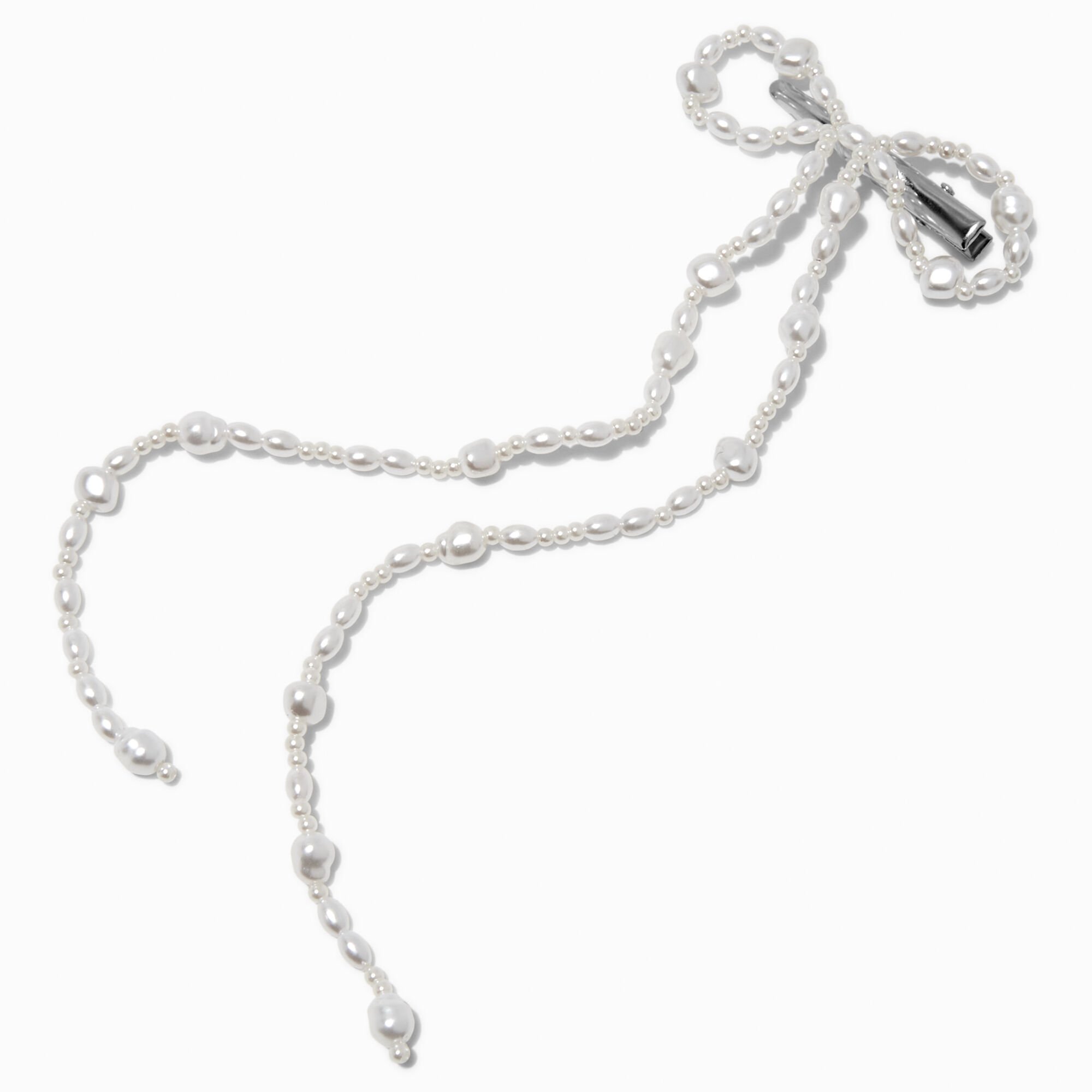 Long Pearl Hair Bow Clip,