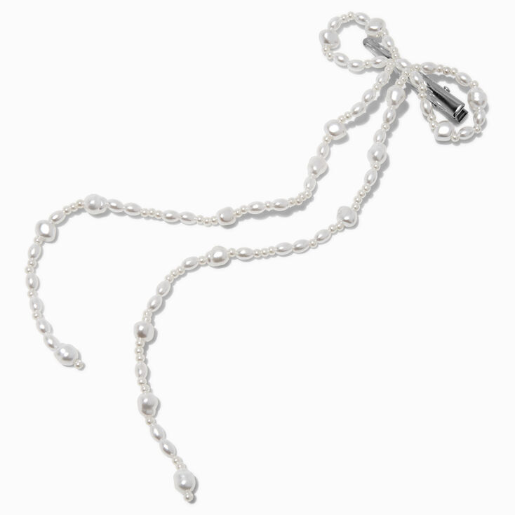 Long Pearl Hair Bow Clip,