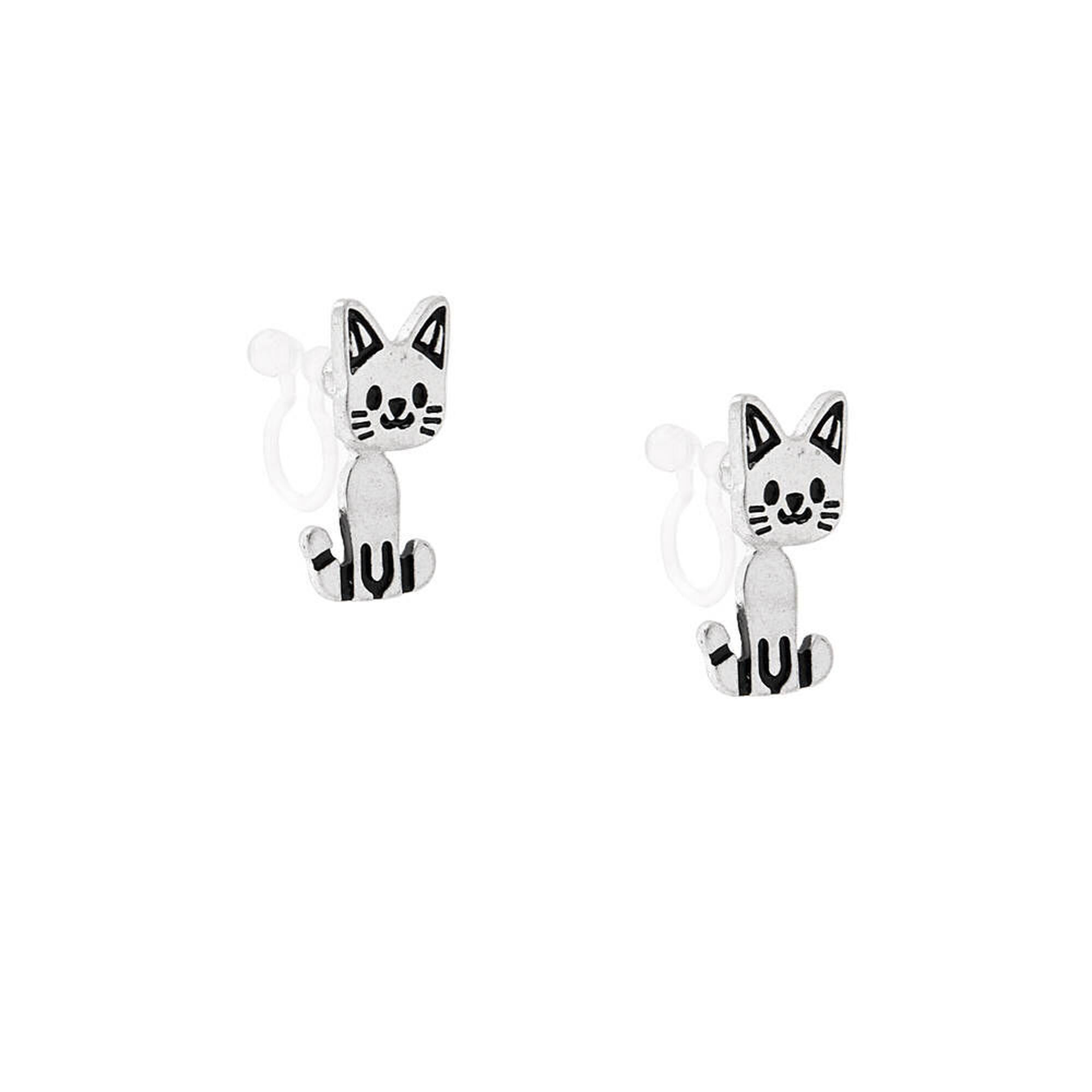 View Claires Tone Moveable Cat Clip On Drop Earrings Silver information