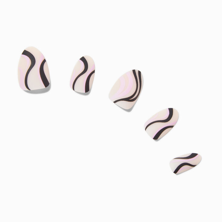 Black &amp; Purple Swirl Almond Vegan Faux Nail Set - 24 Pack,