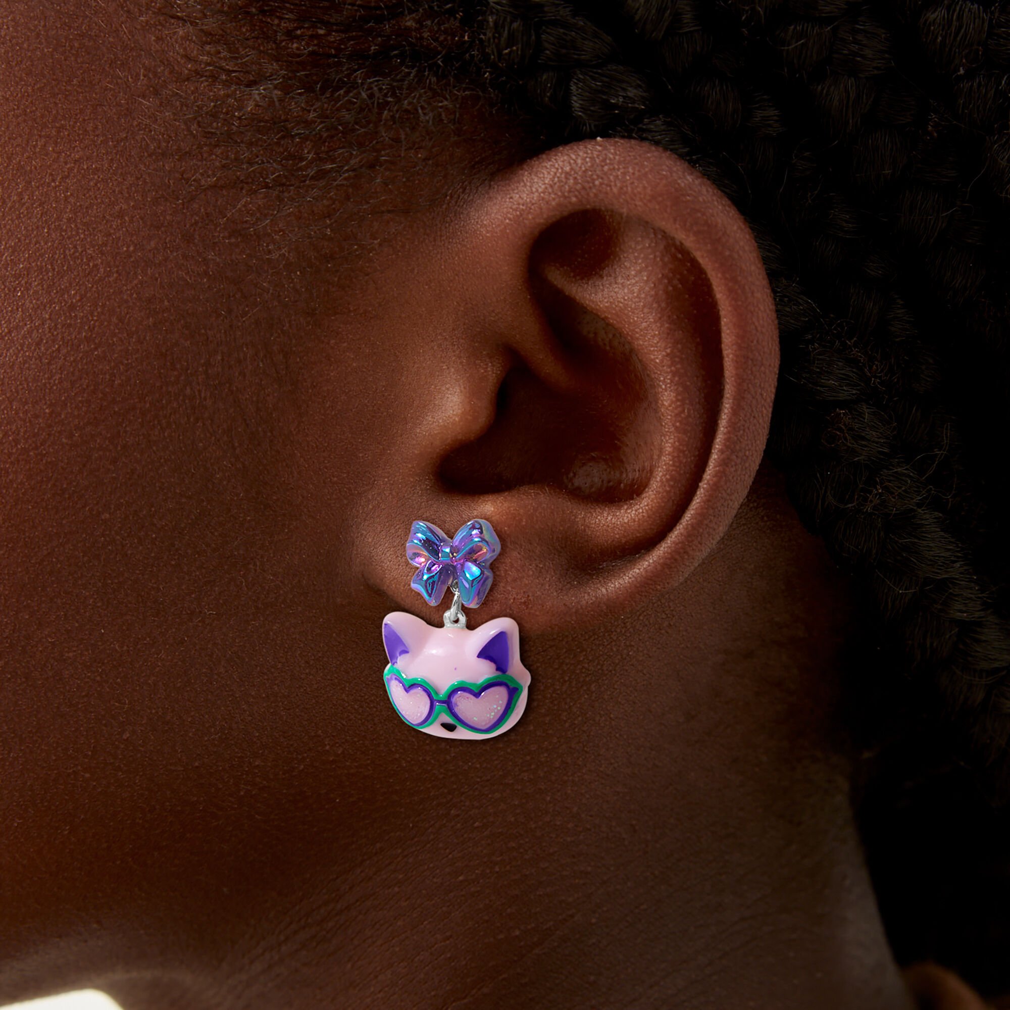 Puffy Sunglasses Cat Drop Earrings,