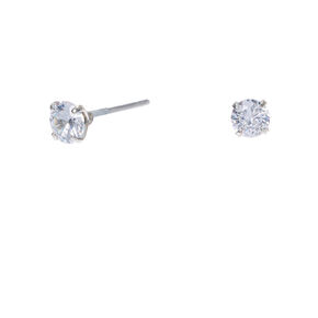 Silver-tone Cubic Zirconia 4mm Round Stud Earrings,