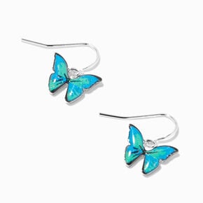 Blue Glitter Butterfly Drop Earrings,