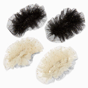 Black &amp; Ivory Glitter Tulle Snap Hair Clips - 4 Pack,