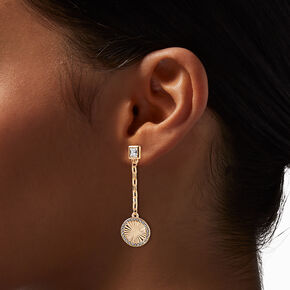 Gold-tone Chain Crystal Round Drop Earrings,