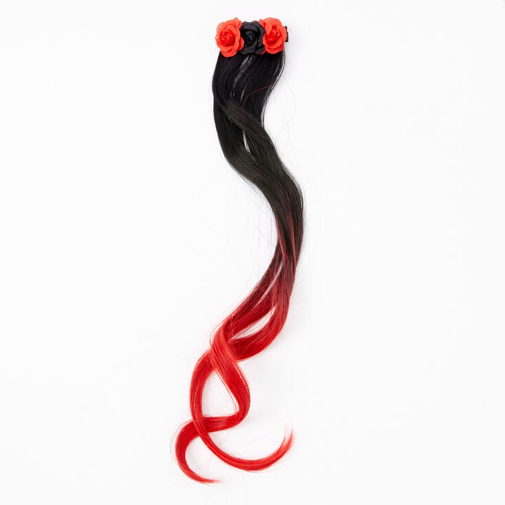 Claire's Extensions de cheveux synthétiques à clip noirs et rouges motifs floraux Jour des Morts