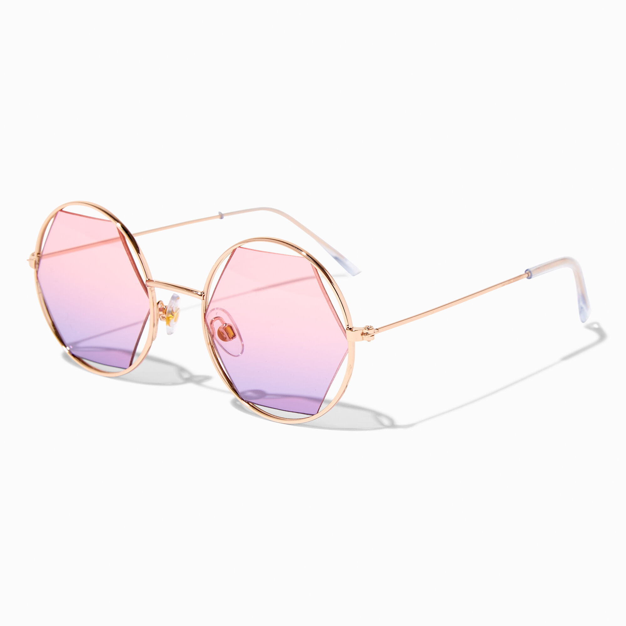 Gold Hexagon Hippie Round Frame Sunglasses Claire s US