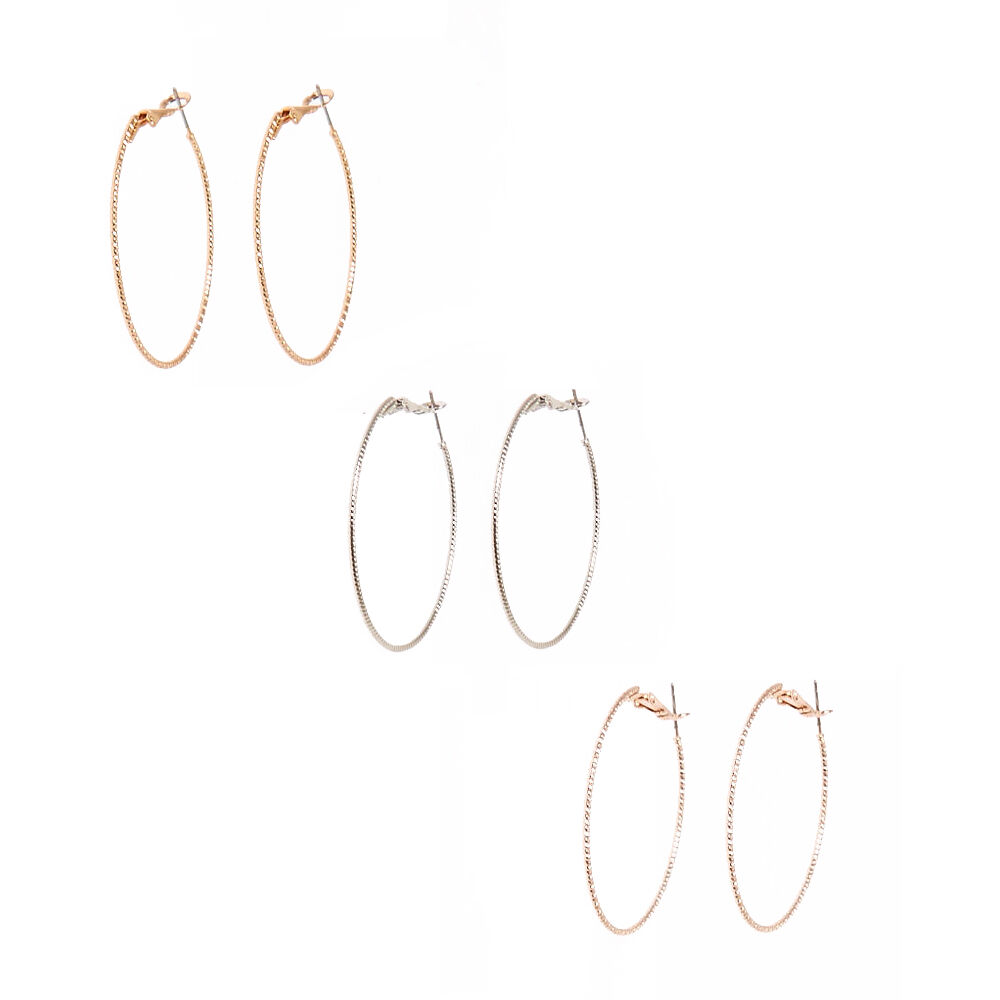 Mixed Metal 40MM Laser Cut Hoop Earrings,