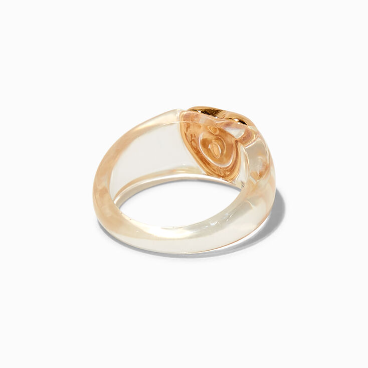 Gold-tone Heart Clear Acrylic Ring,