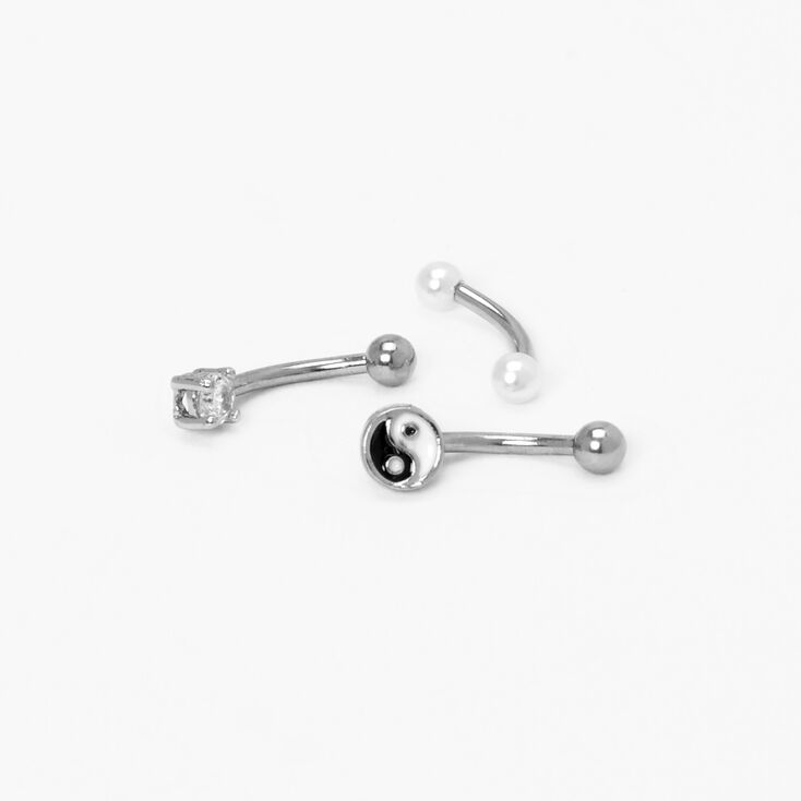 Silver Titanium 16G Pearl Yin Yang Rook Earrings &#40;3 Pack&#41;,