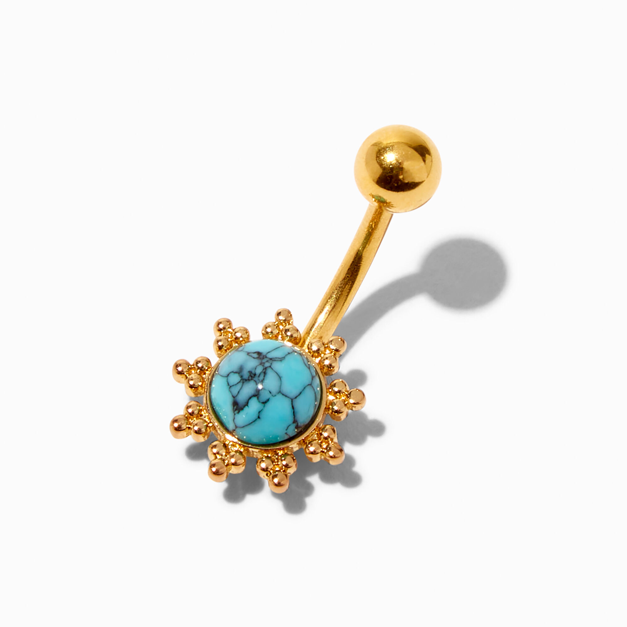 View Claires Gold 14G Bubble Flower Belly Ring Turquoise information