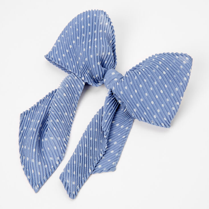 Polka Dot Pleated Hair Bow Clip Light Blue Claire S