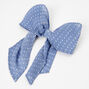 Polka Dot Pleated Hair Bow Clip - Light Blue,
