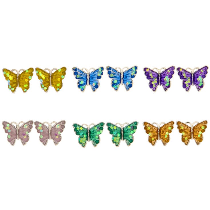 6 Pack Glitter Butterfly Stud Earrings,