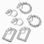 Silver-tone Crystal Geometric Clip-On Hoop Earrings - 3 Pack,