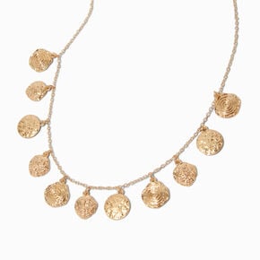 Gold-tone Textured Disc Charm Necklace,