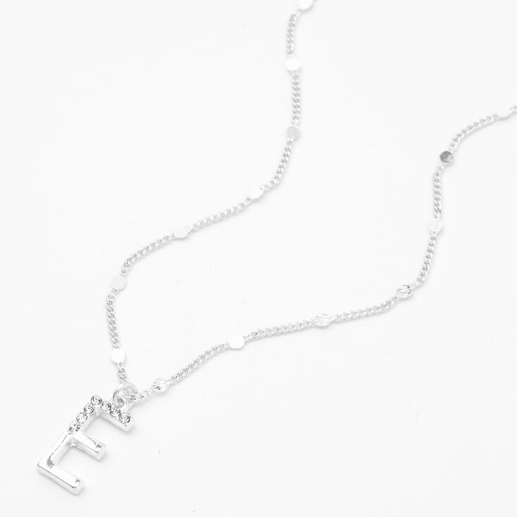 Silver Half Stone Initial Pendant Necklace - E,