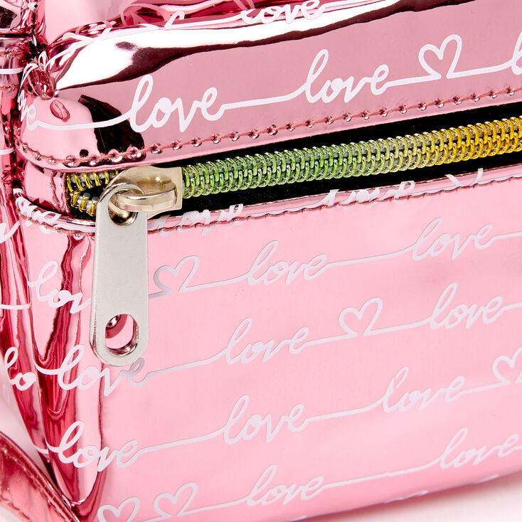 Metallic Love Script Mini Backpack Crossbody Bag - Pink,