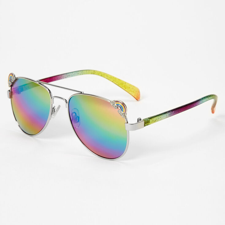 Claire&#39;s Club Rainbow Glitter Aviator Sunglasses,
