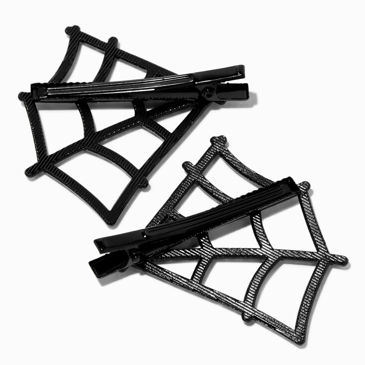 Embellished Black Spider Web Hair Clips - 2 Pack,