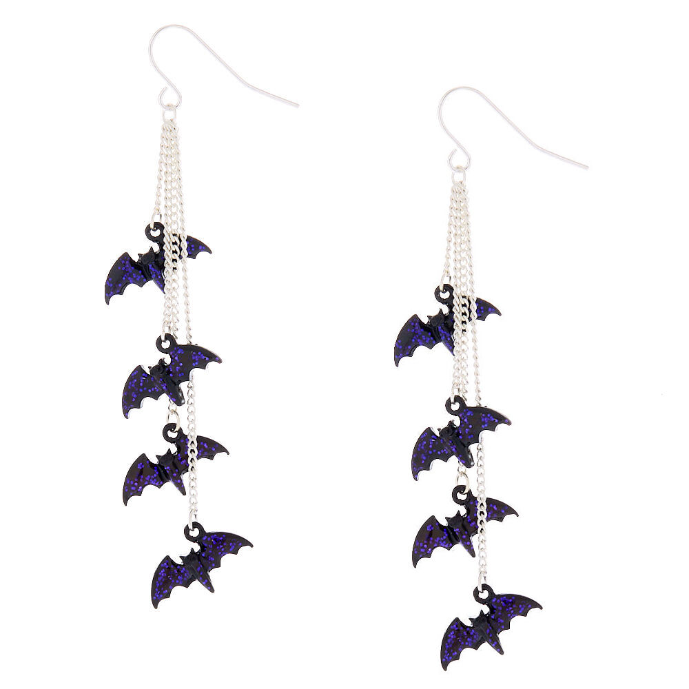 Silver 2.5" Bat Drop Earrings,