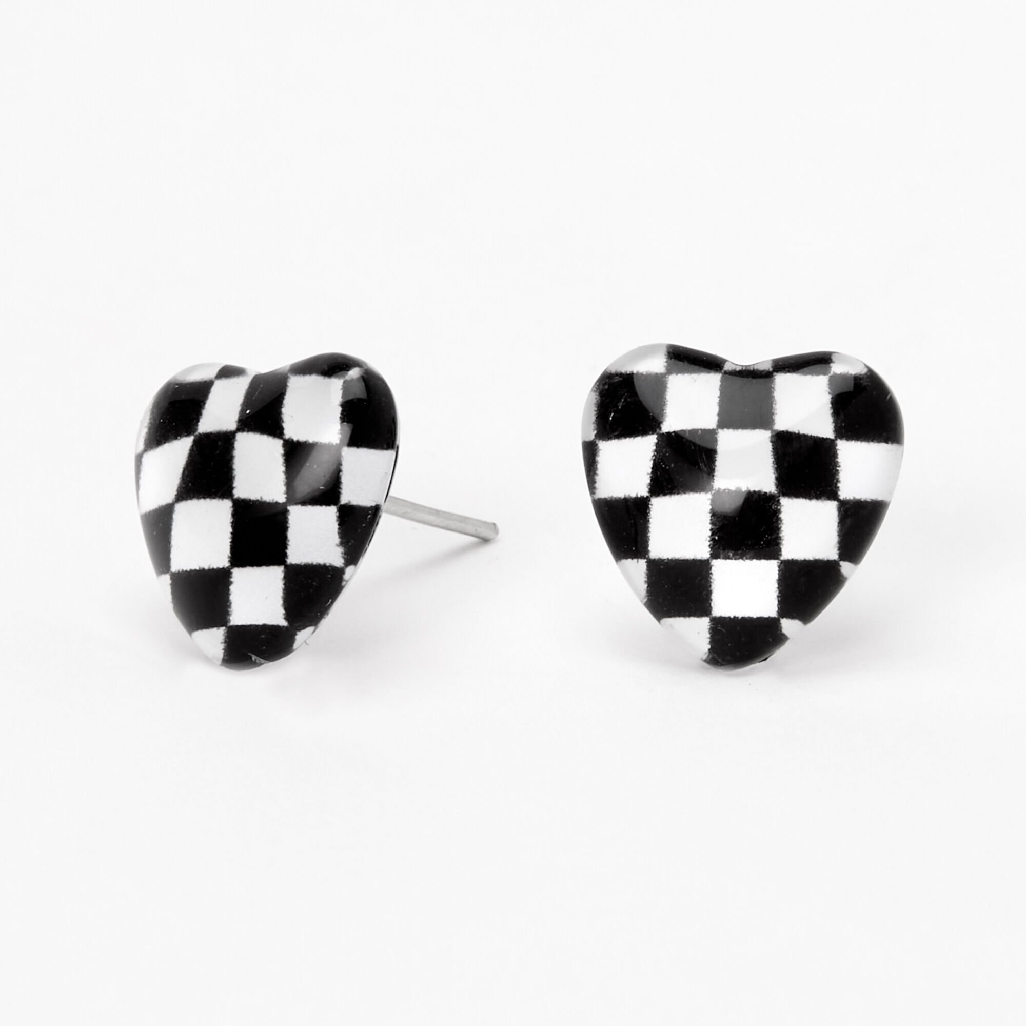 Checkered Heart Stud Earrings,