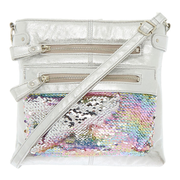 Reversible Sequin Metallic Crossbody Bag - Silver,
