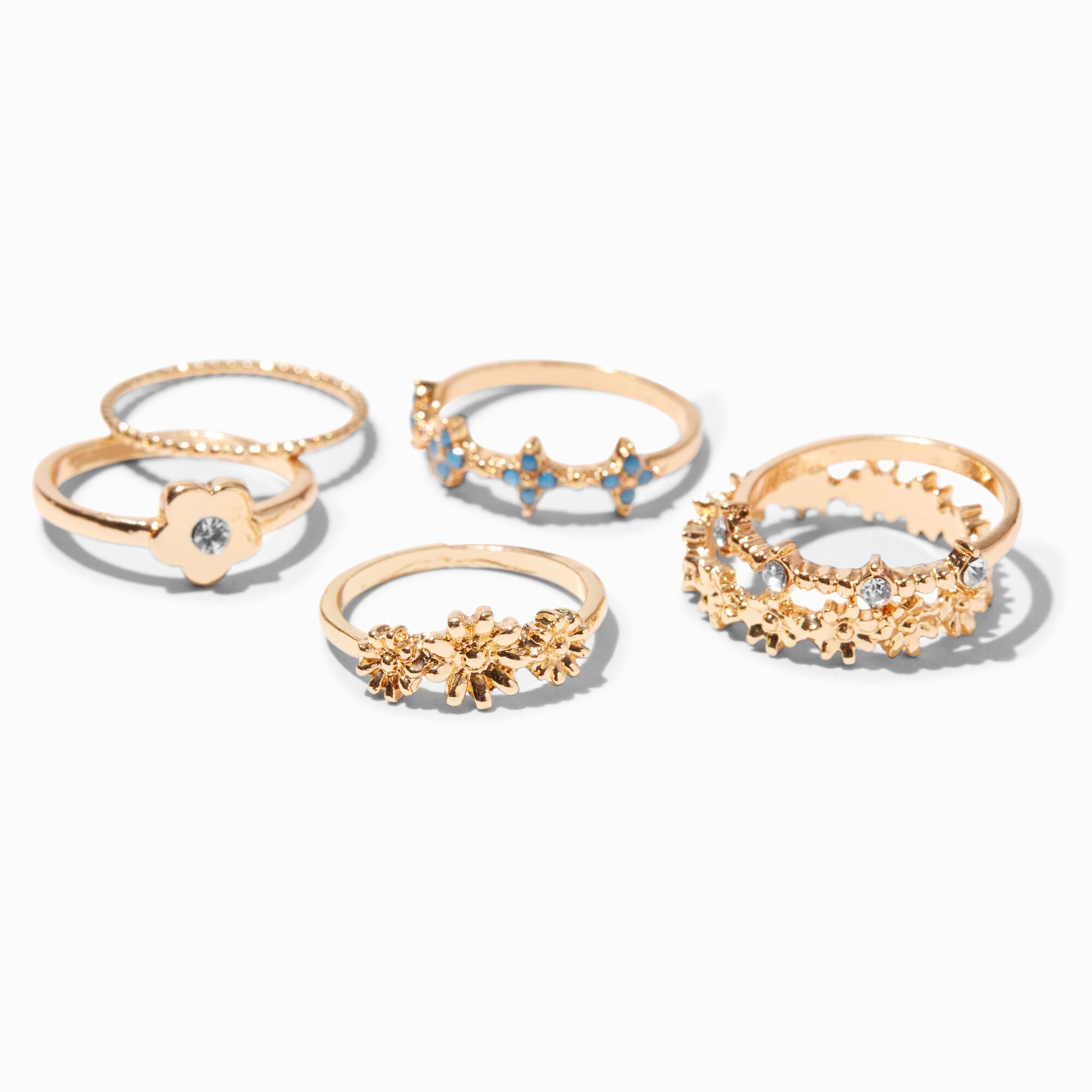 View Claires Daisy Flower Rings 6 Pack Gold information