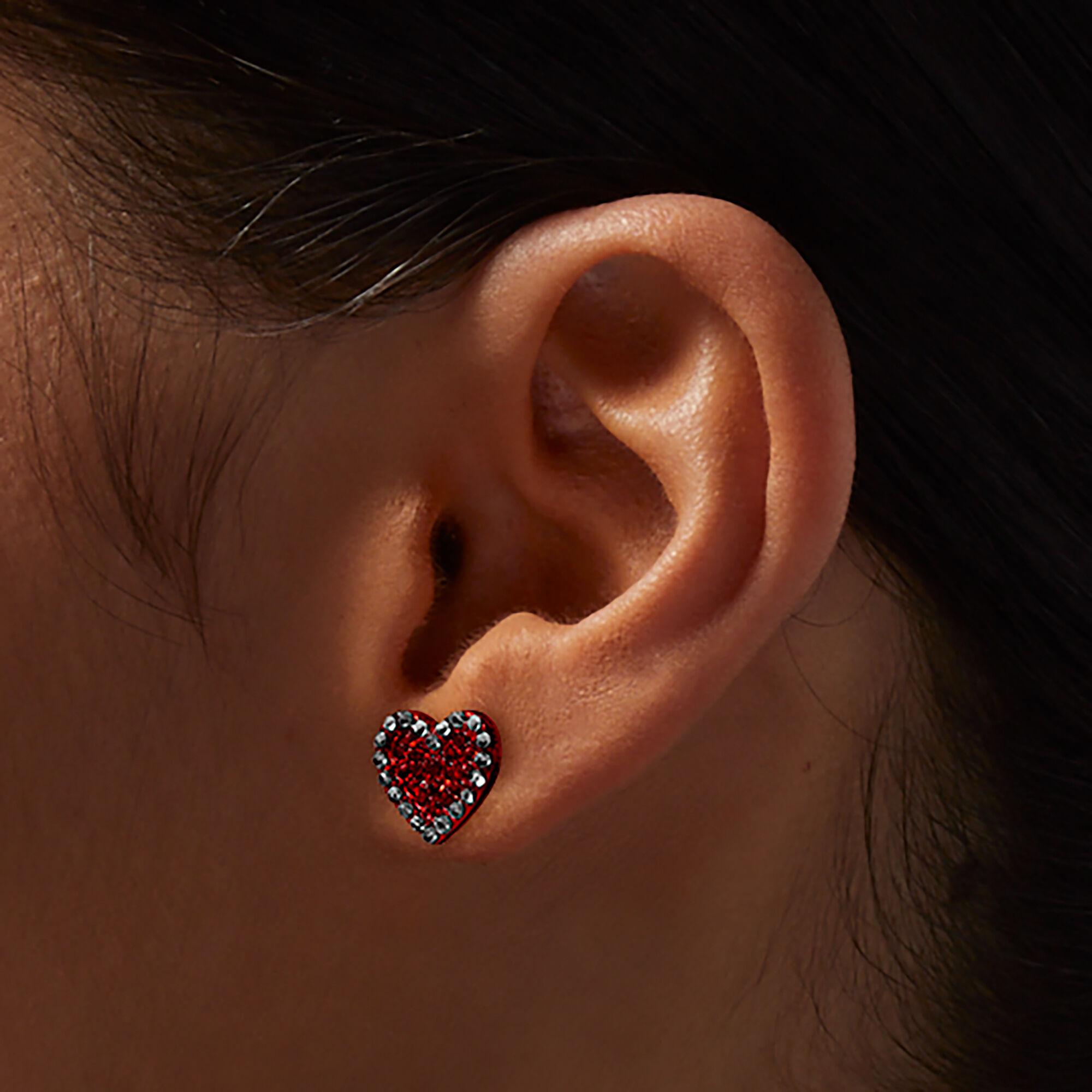 Red Heart Stone Outline Valentine's Day Stud Earrings,