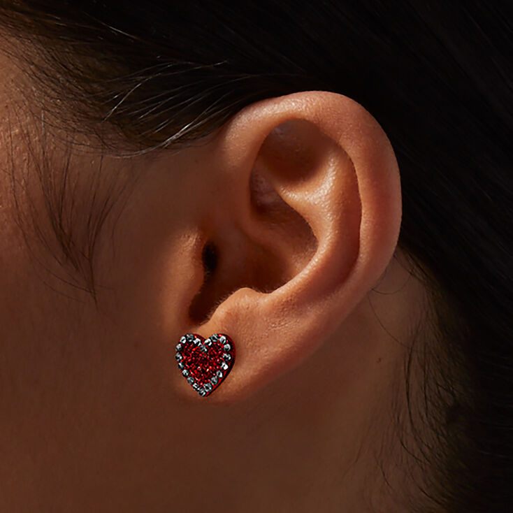Red Heart Stone Outline Valentine&#39;s Day Stud Earrings,