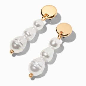 Gold-tone 1&quot; Pearl Drop Earrings,