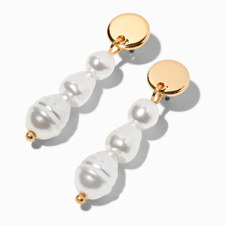 Gold-tone 1&quot; Pearl Drop Earrings,