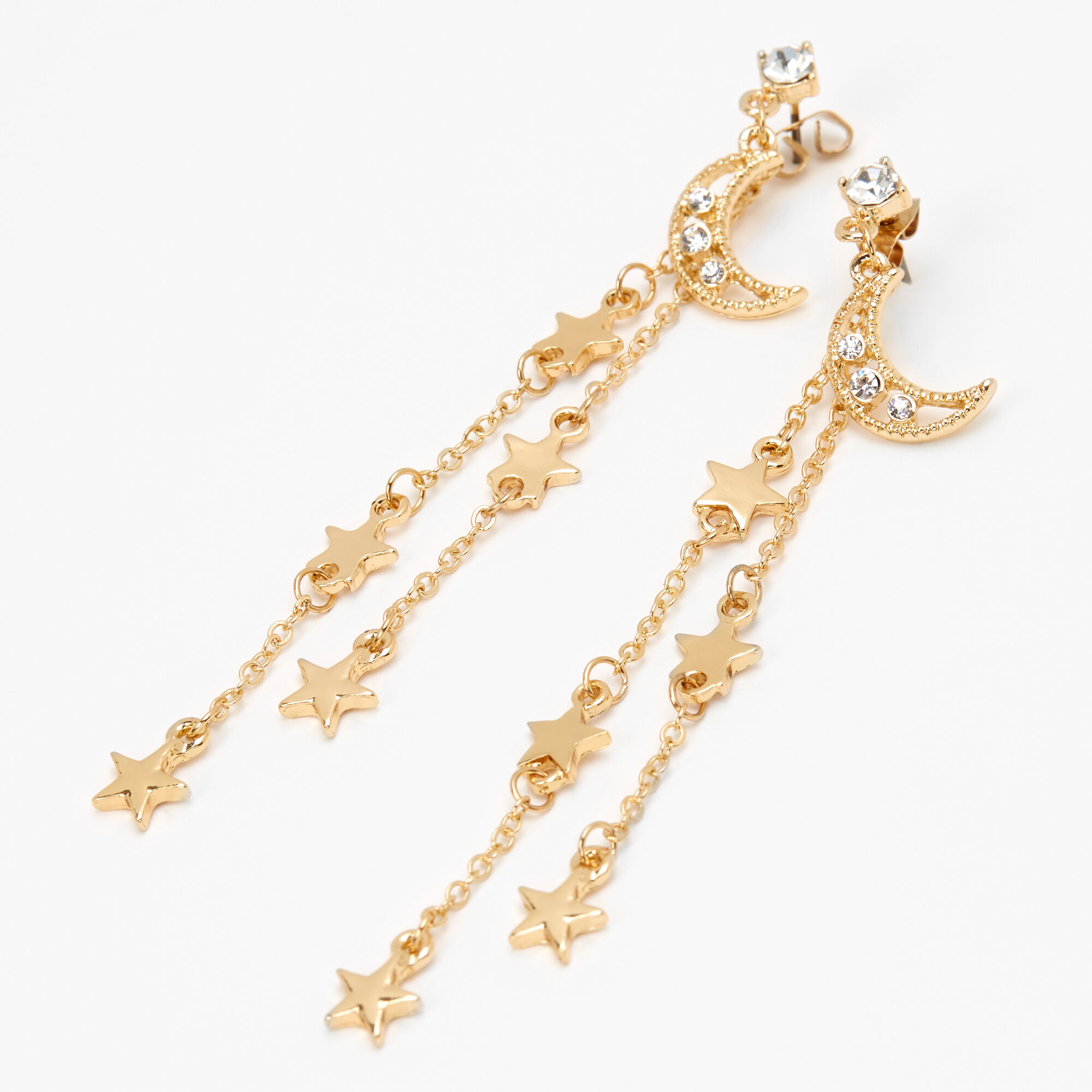 Gold Moon Stars Linear Drop Earrings