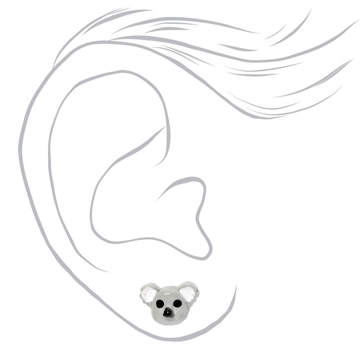 Silver Koala Stud Earrings - Grey,