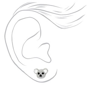 Silver Koala Stud Earrings - Grey,