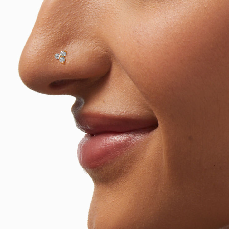 14k Yellow Gold Tri-Ball Cluster 22G Nose Stud ,