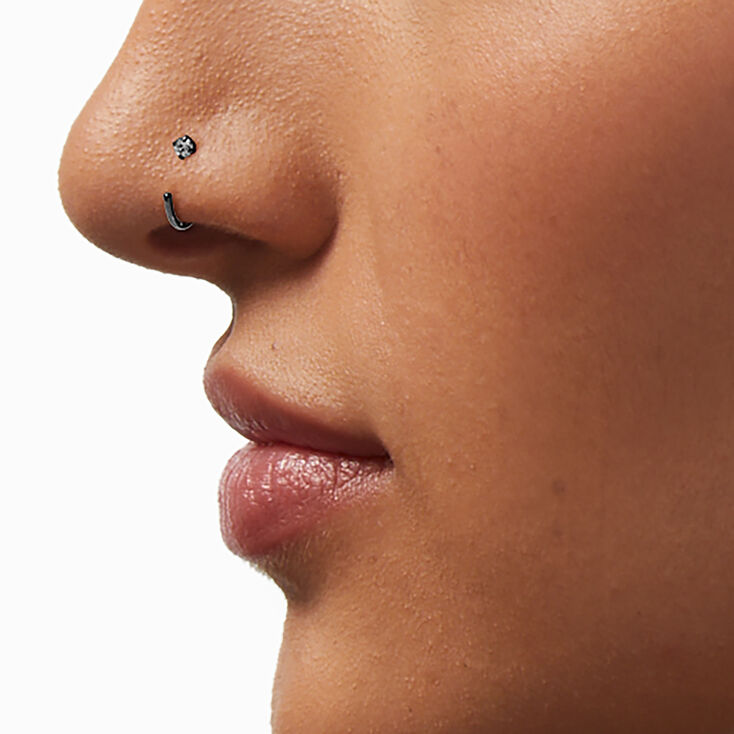20G Silver-tone Titanium Cubic Zirconia Nose Studs &amp; Ring - 3 Pack,