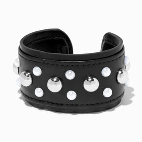 Pearl Studded Leather Cuff Bracelet,