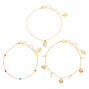 Gold Beaded Pearl Seashell Chain Anklets - 3 Pack,