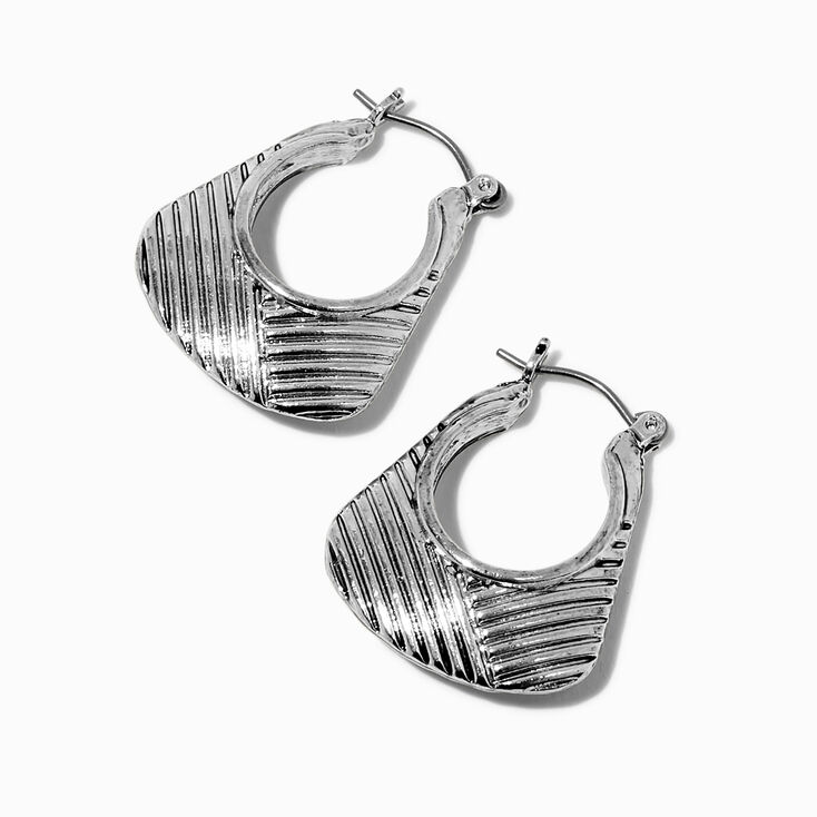 Silver-tone Textured Handbag Hoop Earrings,