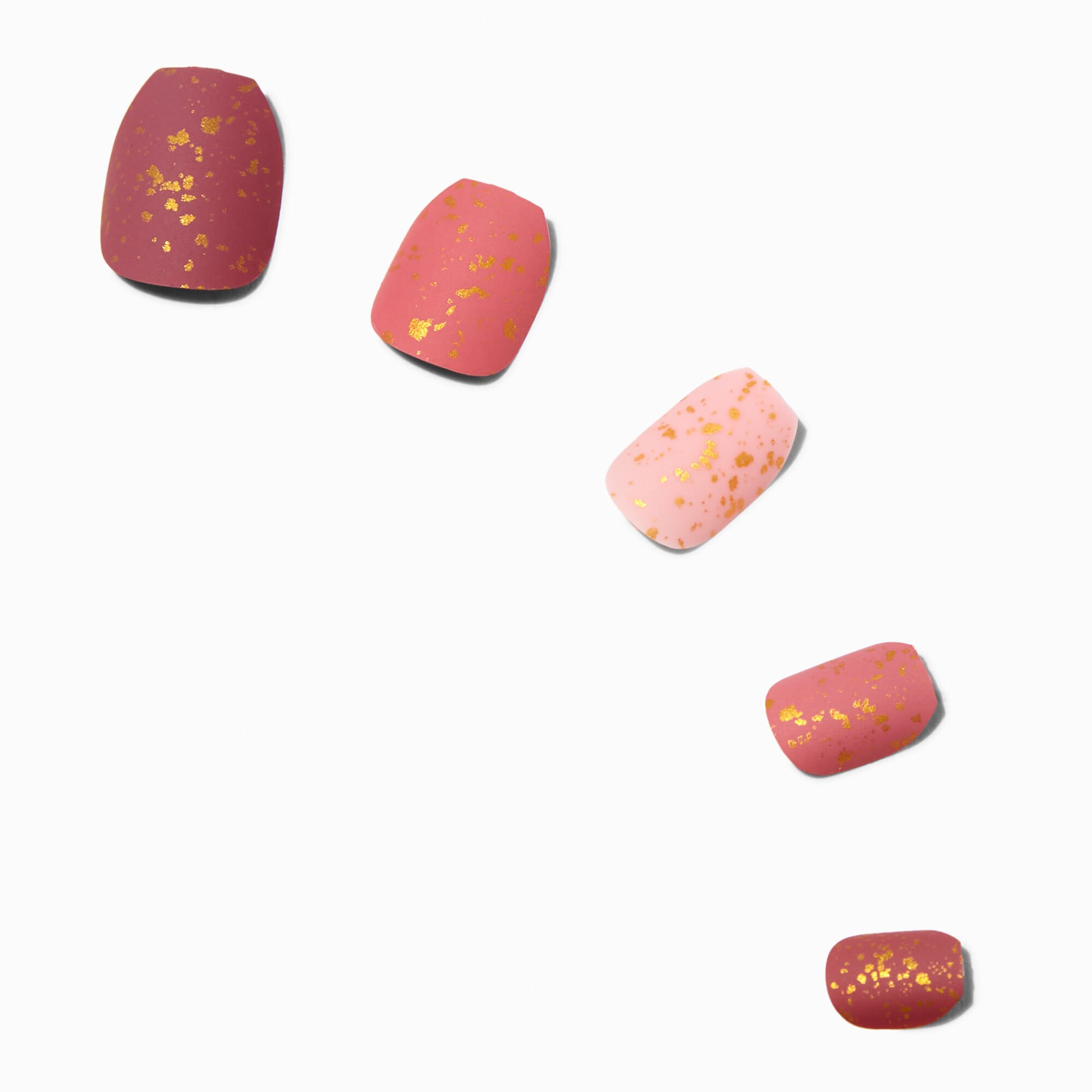 Pink & Gold Foil Coffin Press On Vegan Faux Nail Set - 24 Pack,