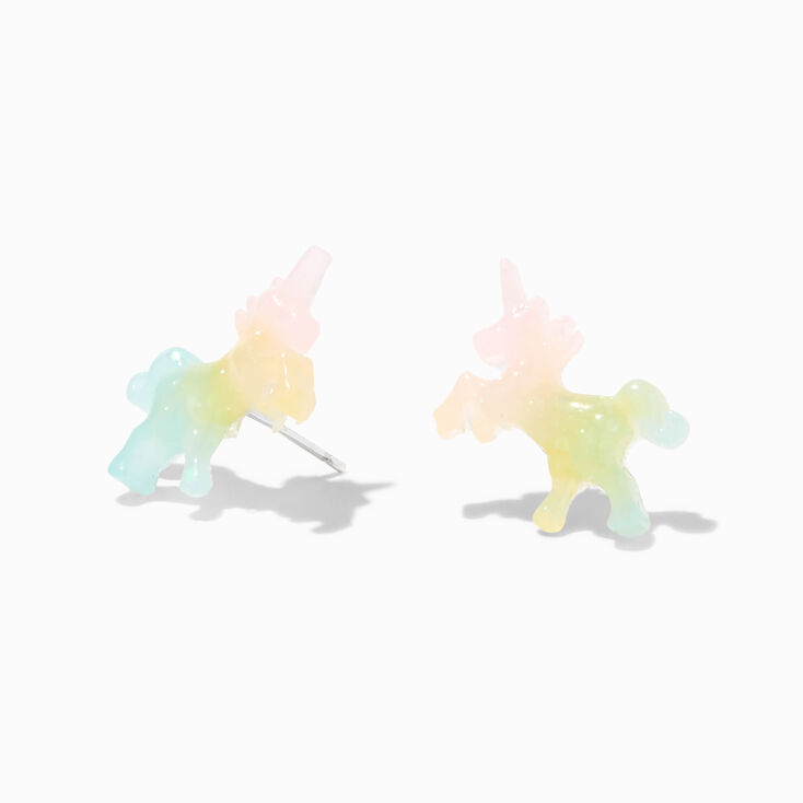 Sterling Silver Glow in the Dark Rainbow Unicorn Stud Earrings,