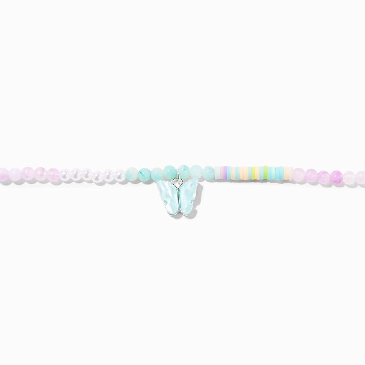 Blue Butterfly Mixed Beaded Choker Necklace,