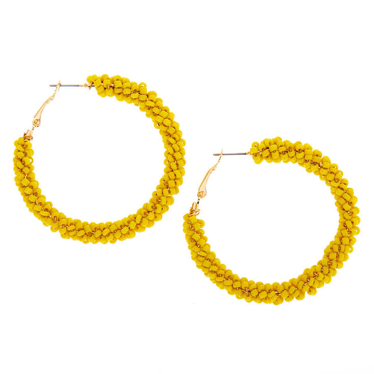 Gold 50MM Beaded Hoop Earrings - Yellow,
