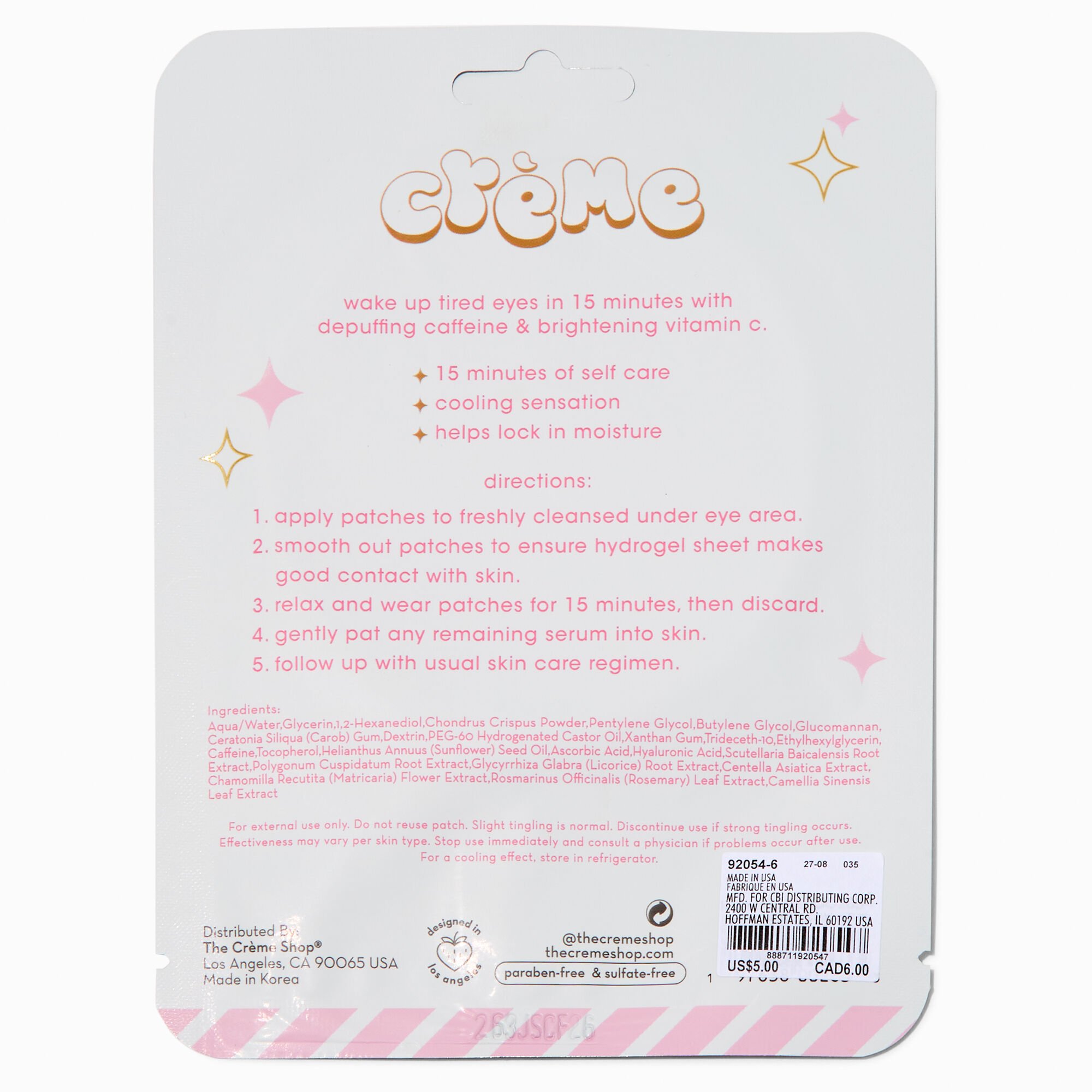 The Crème Shop® Beary Bright! Depuffing Hydrogel Under Eye Patches - 2 Pack,