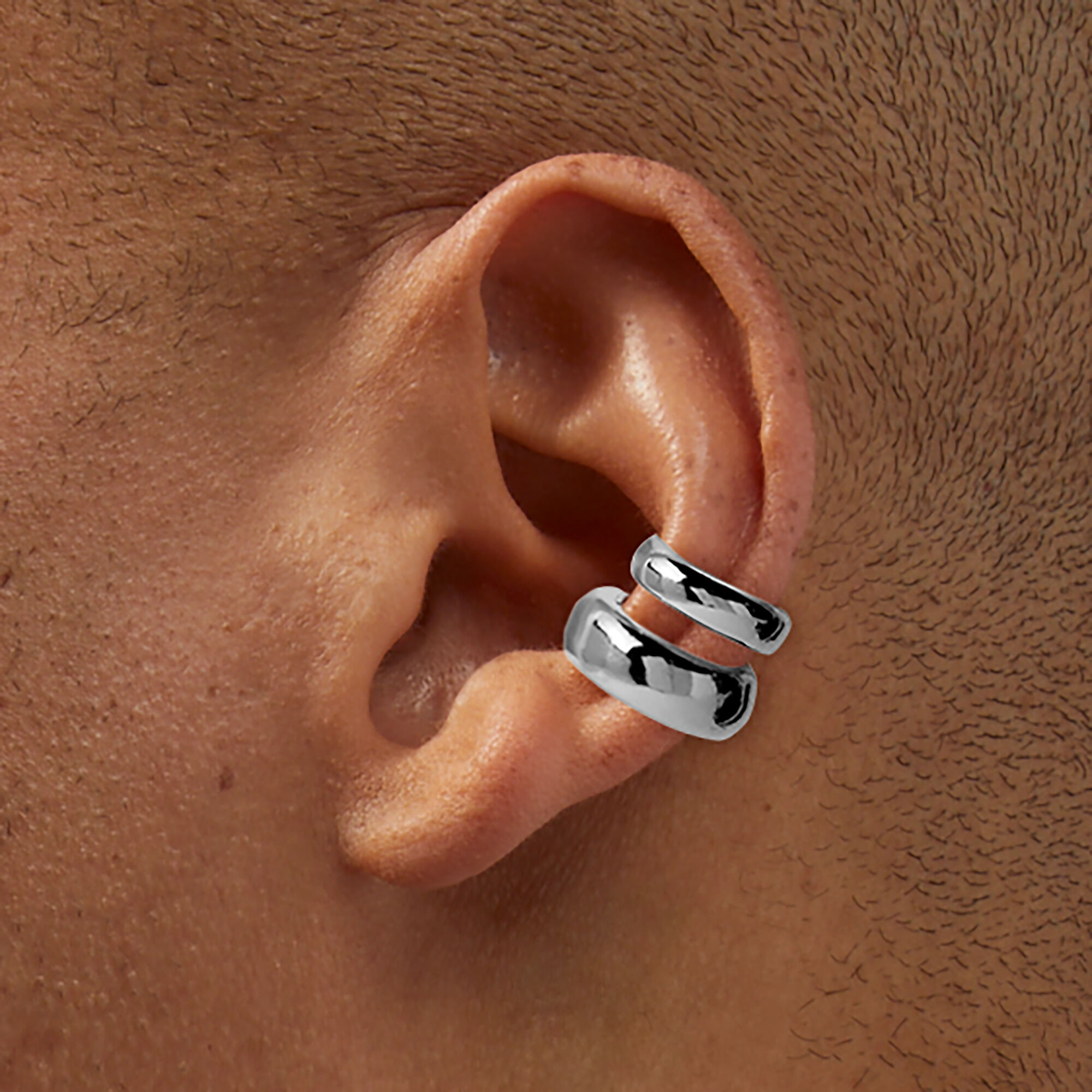 Silver-tone Double Thick Ear Cuff