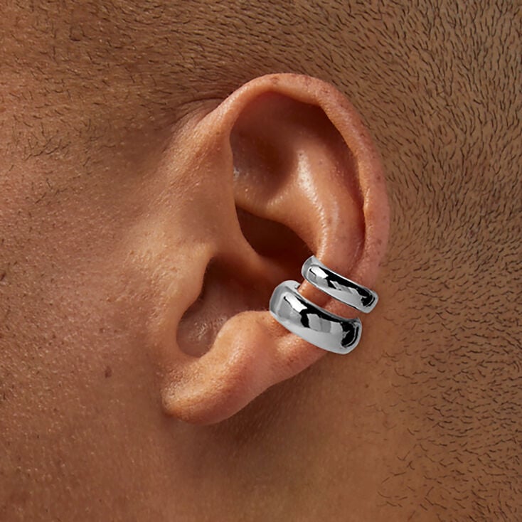 Manchette d&rsquo;oreille &eacute;paisse double couleur argent&eacute;e,