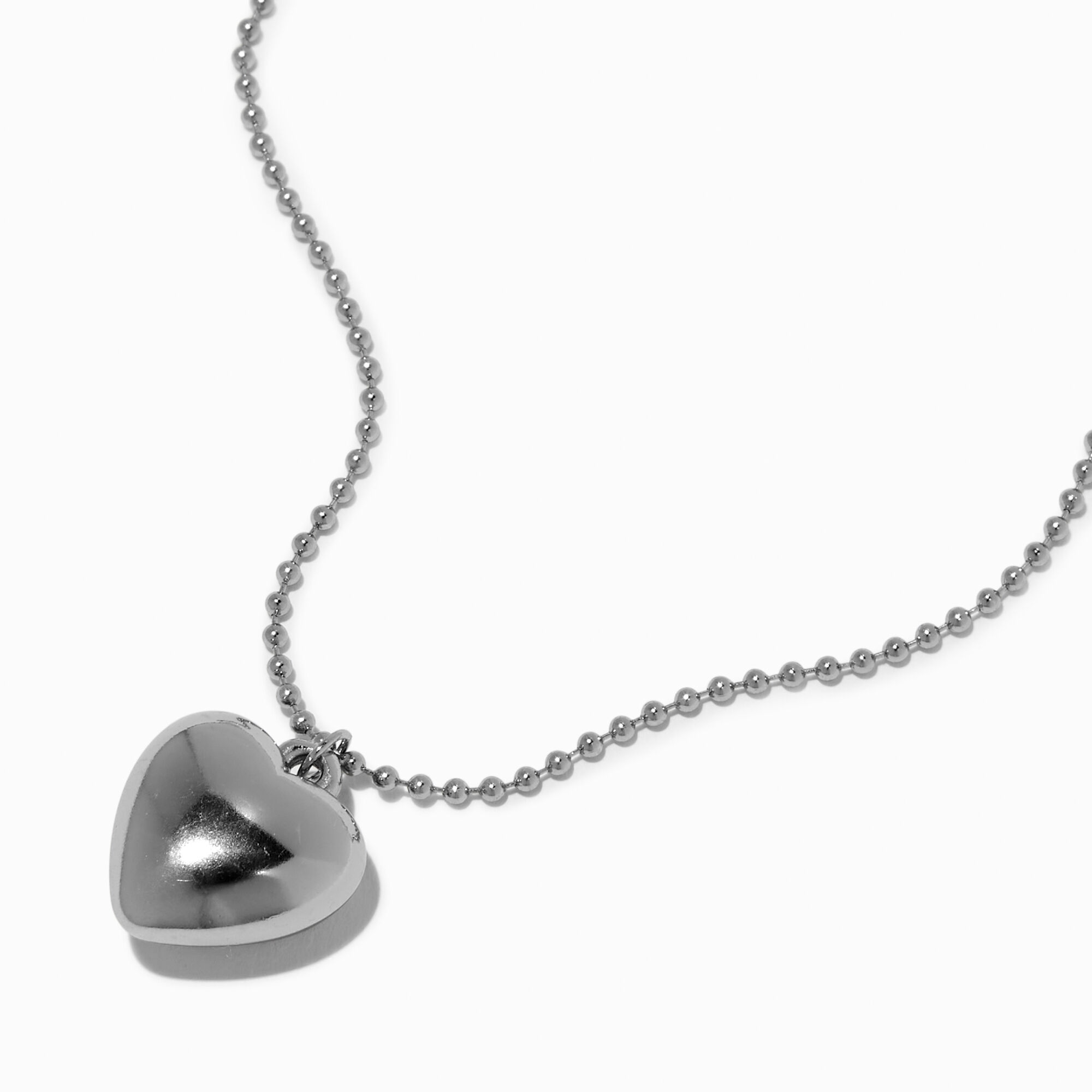 View Claires Tone Puff Heart Pendant Necklace Silver information