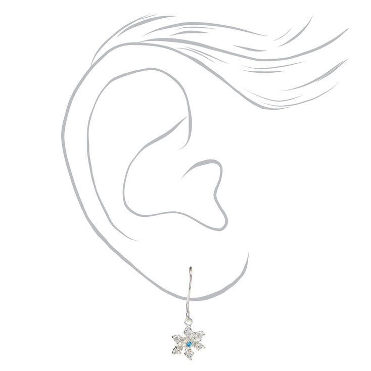 Sterling Silver Snowflake Drop Earrings - White,